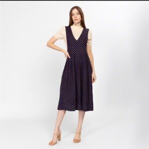 Vintage-Inspired Corduroy Jumper Dress, Navy (get the look)